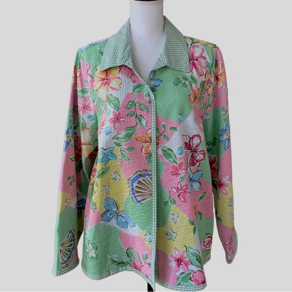 ALFRED DUNNER GINGHAM GRANDMA CORE FLORAL QUILTED BLAZER CARDIGAN KIMONO - Picture 14 of 14
